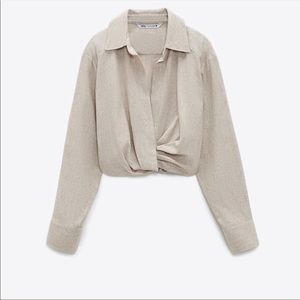 Zara pleated linen blend top